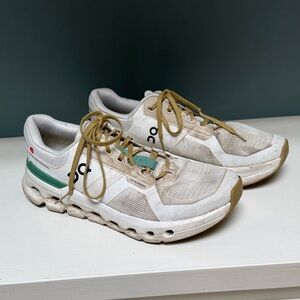 On Running Men's Cream and Green Sneakers